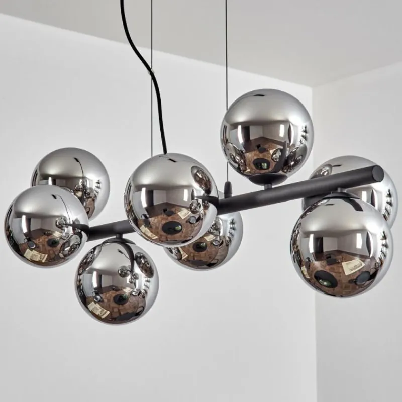 hofstein Koyoto Suspension, Boule lumineuse, Suspension Chrome, Fumé, 8 lumières