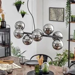 hofstein Koyoto Suspension, Boule lumineuse, Suspension Chrome, Fumé, 8 lumières