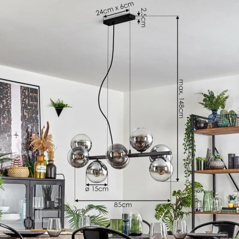 hofstein Koyoto Suspension, Boule lumineuse, Suspension Chrome, Clair, Fumé, 8 lumières