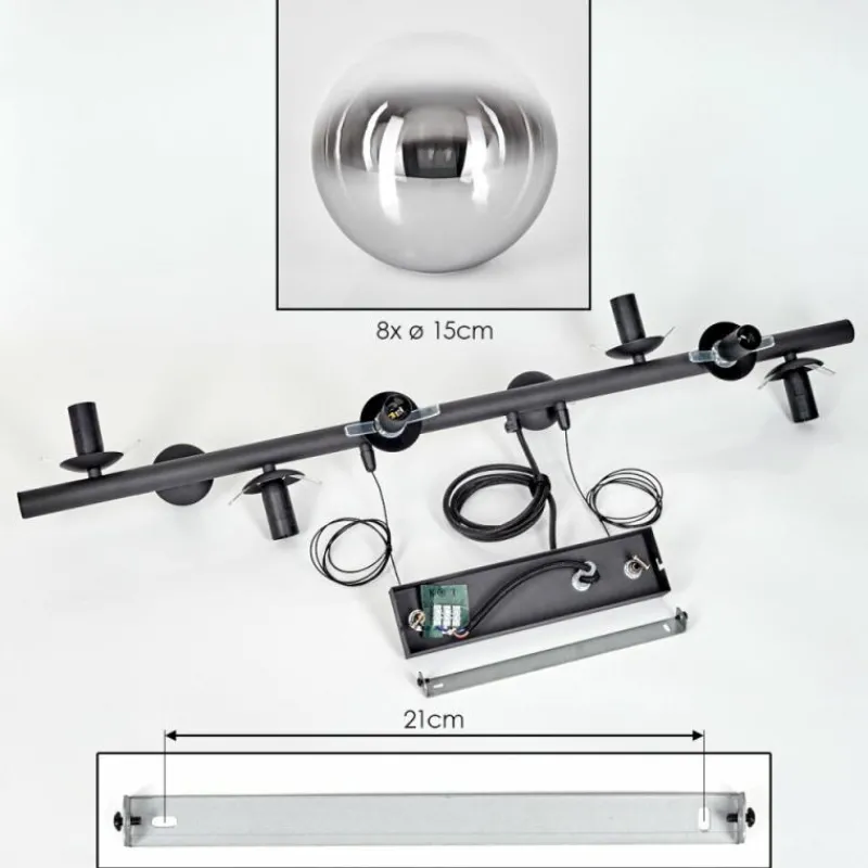 hofstein Koyoto Suspension, Boule lumineuse, Suspension Chrome, Clair, Fumé, 8 lumières