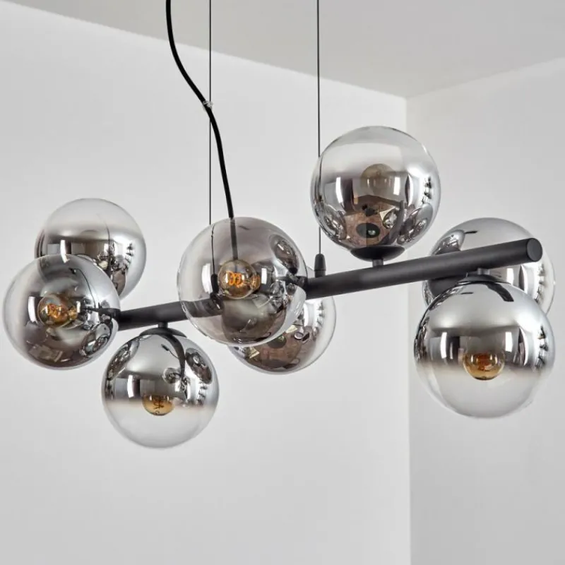 hofstein Koyoto Suspension, Boule lumineuse, Suspension Chrome, Clair, Fumé, 8 lumières