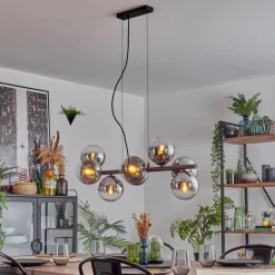 hofstein Koyoto Suspension, Boule lumineuse, Suspension Chrome, Clair, Fumé, 8 lumières