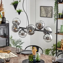 hofstein Koyoto Suspension, Boule lumineuse, Suspension Chrome, Clair, Fumé, 8 lumières