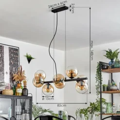 hofstein Koyoto Suspension, Boule lumineuse, Suspension Ambre, Clair, 8 lumières