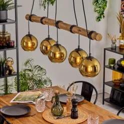 Lampes Dorées-hofstein Koyoto Suspension, Boule lumineuse, Suspension Écru, Noir, 5 lumières