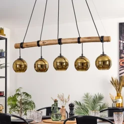 Lampes Dorées-hofstein Koyoto Suspension, Boule lumineuse, Suspension Écru, Noir, 5 lumières