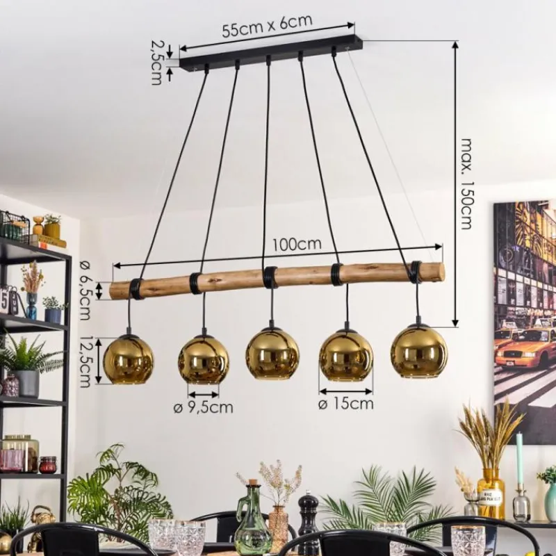 Lampes Dorées-hofstein Koyoto Suspension, Boule lumineuse, Suspension Écru, Noir, 5 lumières