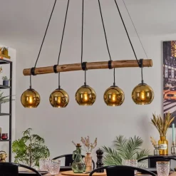 Lampes Dorées-hofstein Koyoto Suspension, Boule lumineuse, Suspension Écru, Noir, 5 lumières