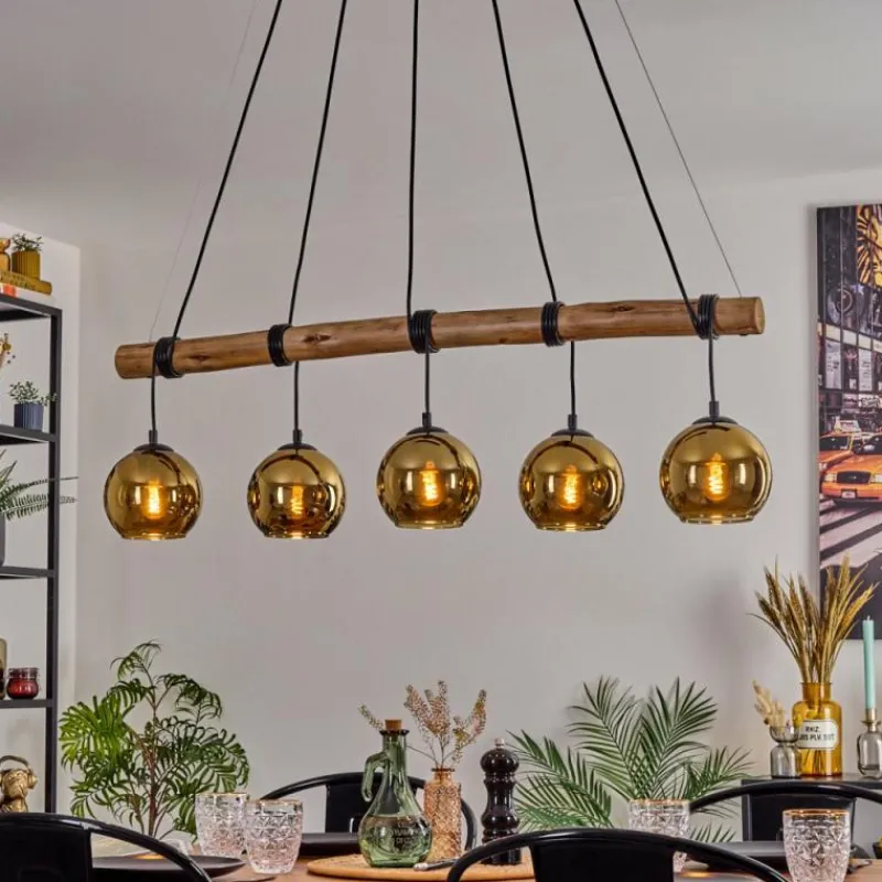 Lampes Dorées-hofstein Koyoto Suspension, Boule lumineuse, Suspension Écru, Noir, 5 lumières