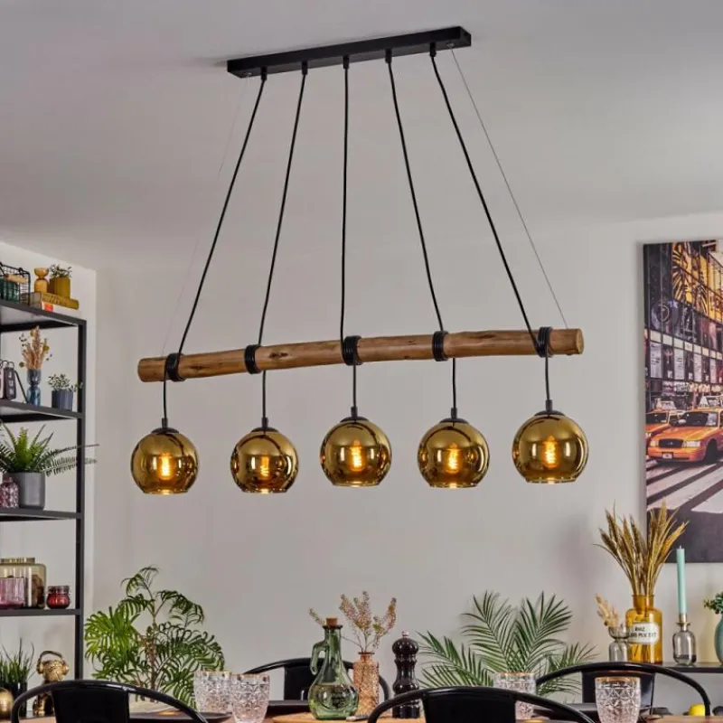 Lampes Dorées-hofstein Koyoto Suspension, Boule lumineuse, Suspension Écru, Noir, 5 lumières