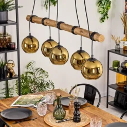 Lampes Dorées-hofstein Koyoto Suspension, Boule lumineuse, Suspension Écru, Noir, 5 lumières