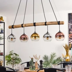 Lampes Dorées-hofstein Koyoto Suspension, Boule lumineuse, Suspension Écru, Noir, 5 lumières