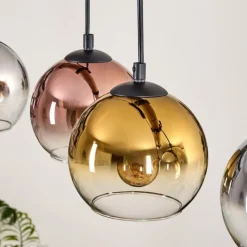 Lampes Dorées-hofstein Koyoto Suspension, Boule lumineuse, Suspension Écru, Noir, 5 lumières