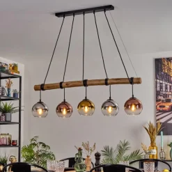 Lampes Dorées-hofstein Koyoto Suspension, Boule lumineuse, Suspension Écru, Noir, 5 lumières