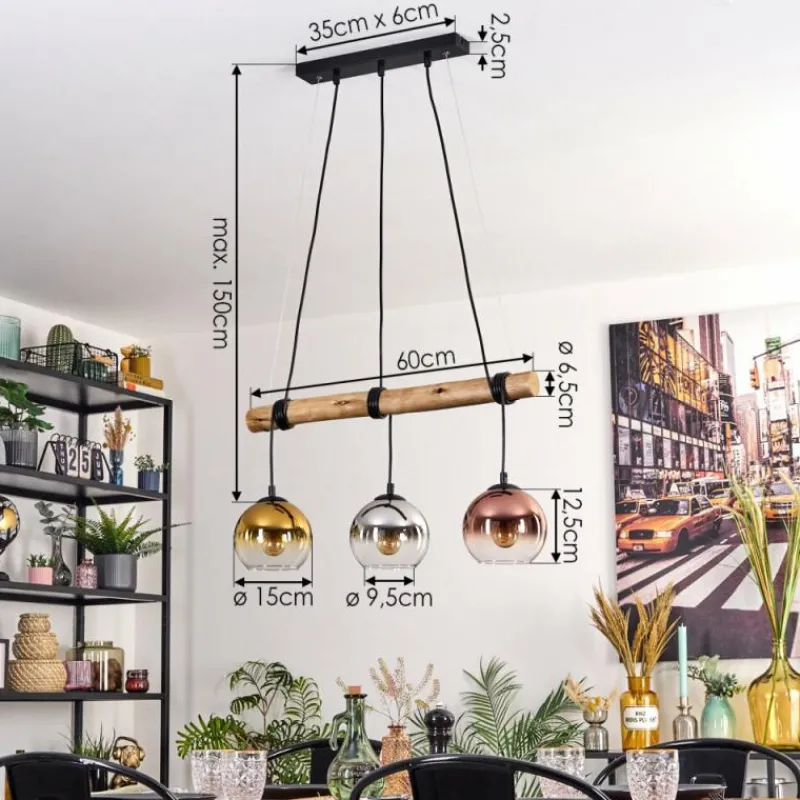 Lampes Dorées-hofstein Koyoto Suspension, Boule lumineuse, Suspension Écru, Noir, 3 lumières