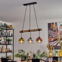 Lampes Dorées-hofstein Koyoto Suspension, Boule lumineuse, Suspension Écru, Noir, 3 lumières