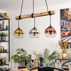 Lampes Dorées-hofstein Koyoto Suspension, Boule lumineuse, Suspension Écru, Noir, 3 lumières