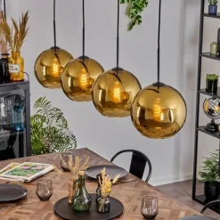 hofstein Koyoto Suspension, Boule lumineuse, Suspension Or, 4 lumières