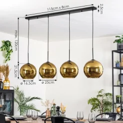 hofstein Koyoto Suspension, Boule lumineuse, Suspension Or, 4 lumières