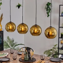 hofstein Koyoto Suspension, Boule lumineuse, Suspension Or, 4 lumières