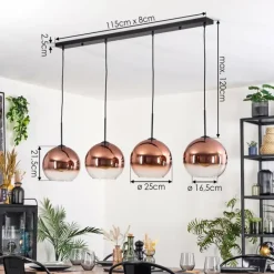 hofstein Koyoto Suspension, Boule lumineuse, Suspension Clair, Cuivré, 4 lumières