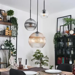 hofstein Koyoto Suspension, Boule lumineuse, Suspension Noir, 3 lumières