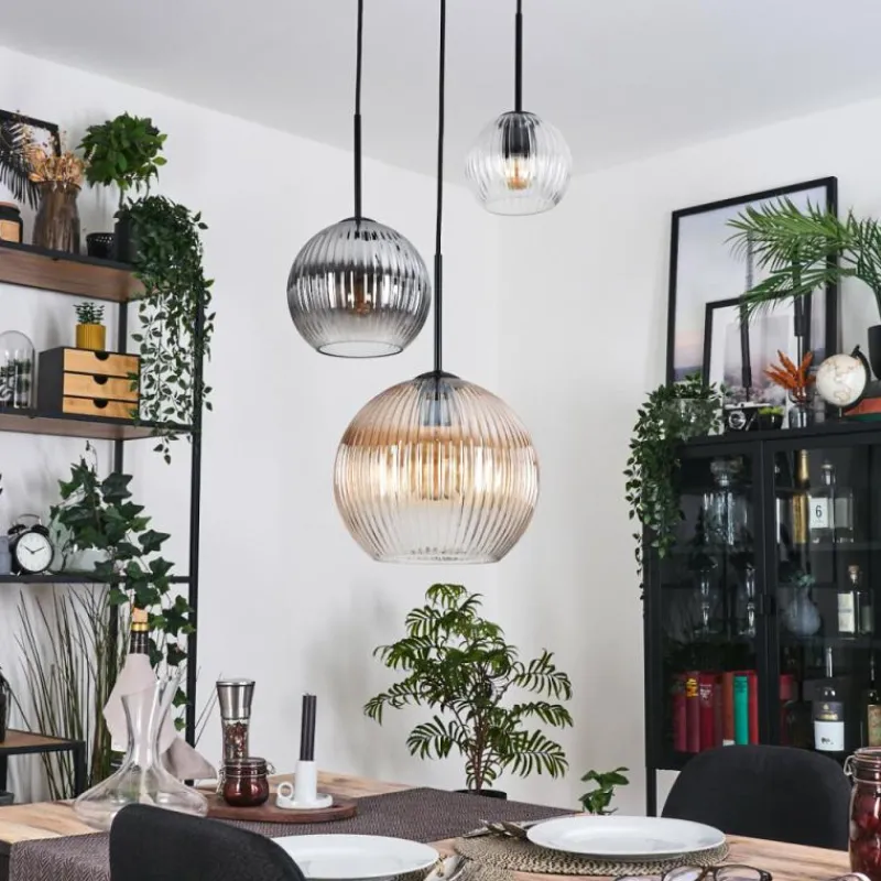 hofstein Koyoto Suspension, Boule lumineuse, Suspension Noir, 3 lumières