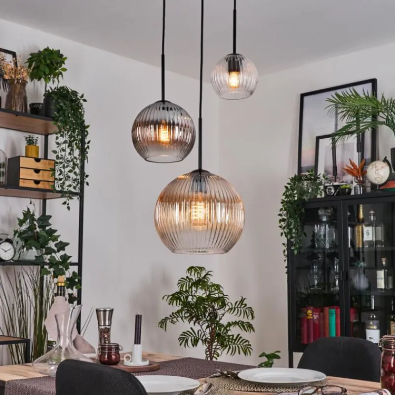 hofstein Koyoto Suspension, Boule lumineuse, Suspension Noir, 3 lumières