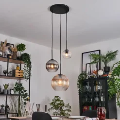 hofstein Koyoto Suspension, Boule lumineuse, Suspension Noir, 3 lumières