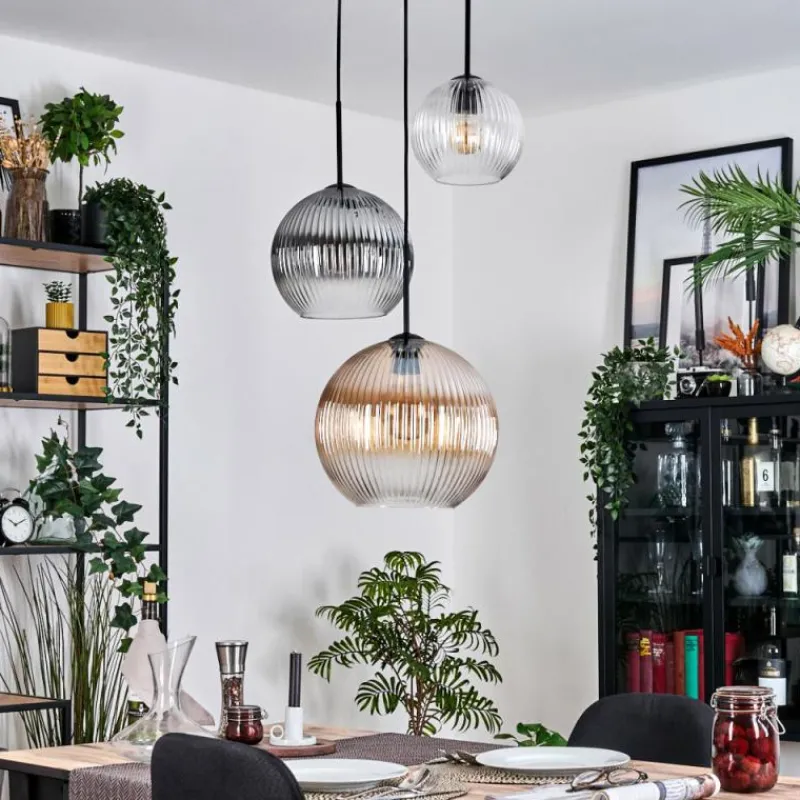 hofstein Koyoto Suspension, Boule lumineuse, Suspension 30 cm Noir, 3 lumières