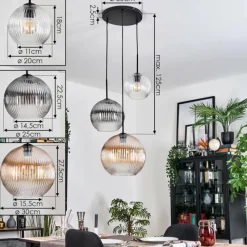 hofstein Koyoto Suspension, Boule lumineuse, Suspension 30 cm Noir, 3 lumières