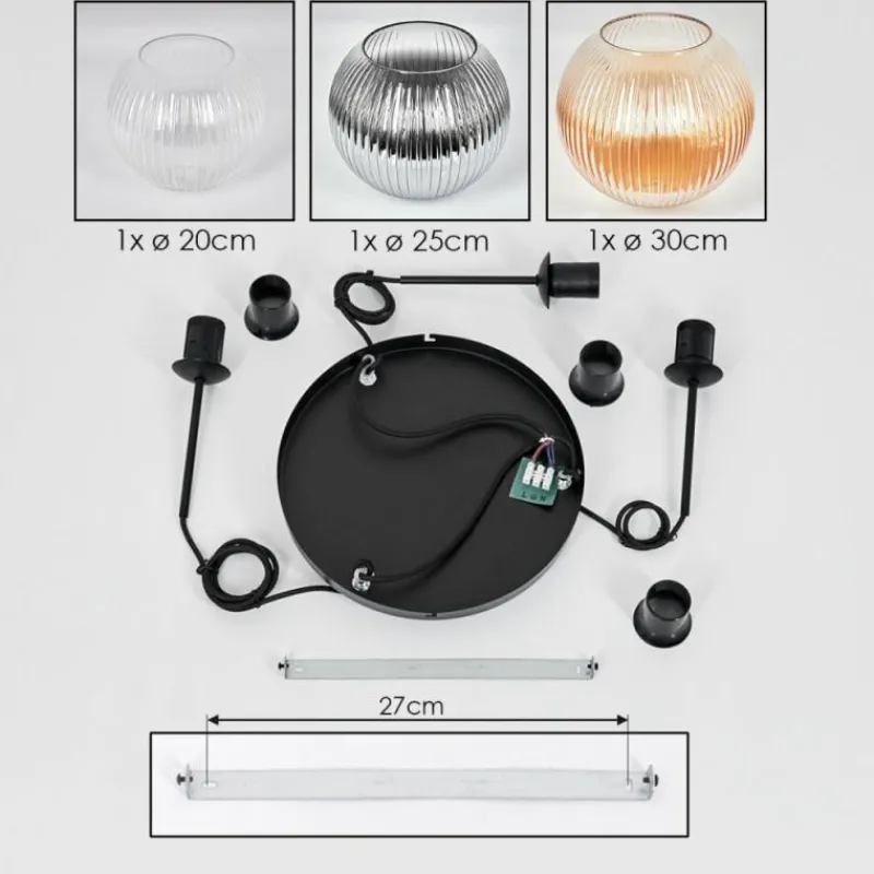 hofstein Koyoto Suspension, Boule lumineuse, Suspension 30 cm Noir, 3 lumières
