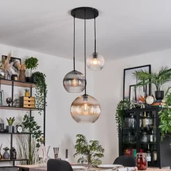 hofstein Koyoto Suspension, Boule lumineuse, Suspension 30 cm Noir, 3 lumières