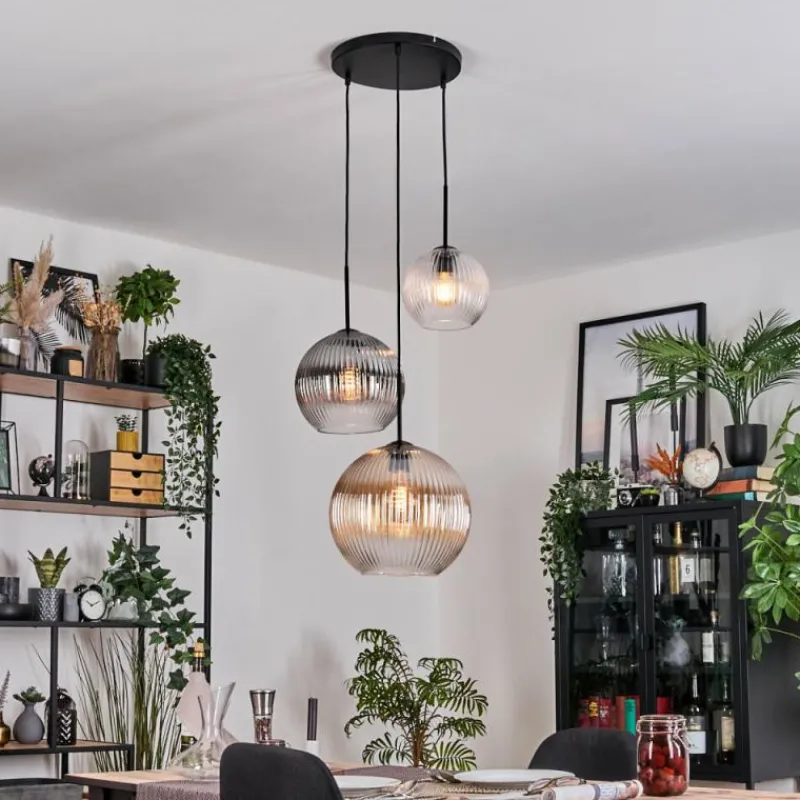 hofstein Koyoto Suspension, Boule lumineuse, Suspension 30 cm Noir, 3 lumières