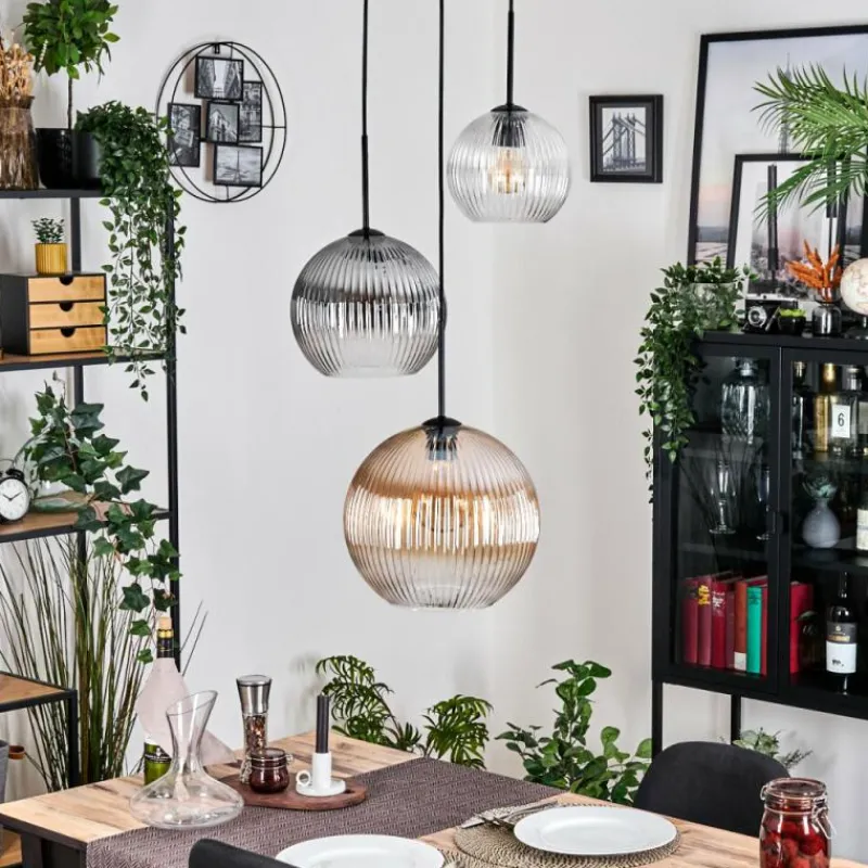 hofstein Koyoto Suspension, Boule lumineuse, Suspension 30 cm Noir, 3 lumières