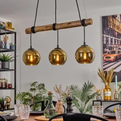 Lampes Dorées-hofstein Koyoto Suspension, Boule lumineuse, Suspension Écru, Noir, 3 lumières