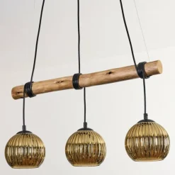 Lampes Dorées-hofstein Koyoto Suspension, Boule lumineuse, Suspension Écru, Noir, 3 lumières
