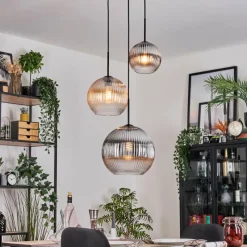 hofstein Koyoto Suspension, Boule lumineuse, Suspension, Suspension grappe Ambre, Clair, Fumé, 3 lumières