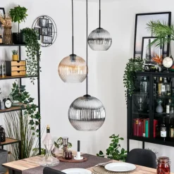 hofstein Koyoto Suspension, Boule lumineuse, Suspension, Suspension grappe Ambre, Clair, Fumé, 3 lumières