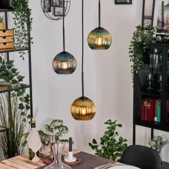 Lampes Dorées-hofstein Koyoto Suspension, Boule lumineuse, Suspension, Suspension grappe Noir, 3 lumières