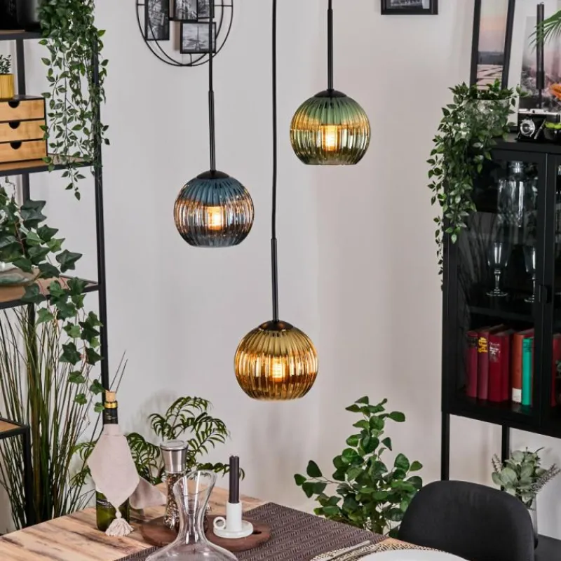 Lampes Dorées-hofstein Koyoto Suspension, Boule lumineuse, Suspension, Suspension grappe Noir, 3 lumières
