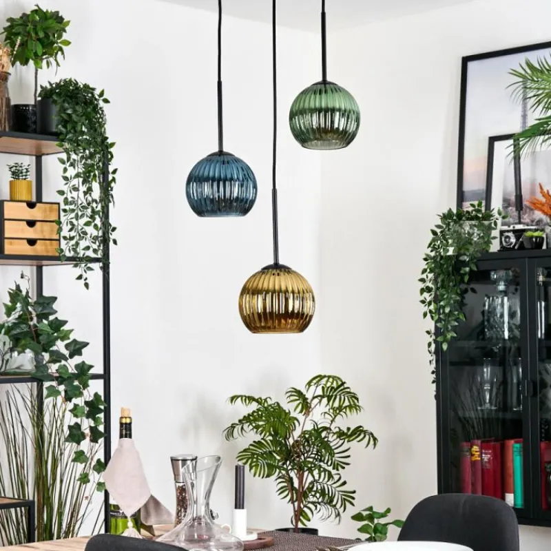 Lampes Dorées-hofstein Koyoto Suspension, Boule lumineuse, Suspension, Suspension grappe Noir, 3 lumières