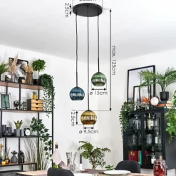 Lampes Dorées-hofstein Koyoto Suspension, Boule lumineuse, Suspension, Suspension grappe Noir, 3 lumières