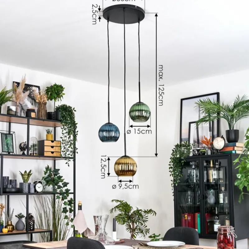 Lampes Dorées-hofstein Koyoto Suspension, Boule lumineuse, Suspension, Suspension grappe Noir, 3 lumières