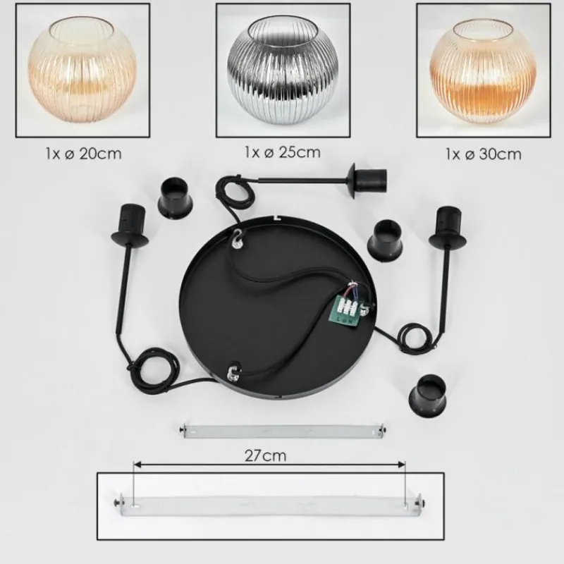 Lampes Dorées-hofstein Koyoto Suspension, Boule lumineuse, Suspension, Suspension grappe Noir, 3 lumières