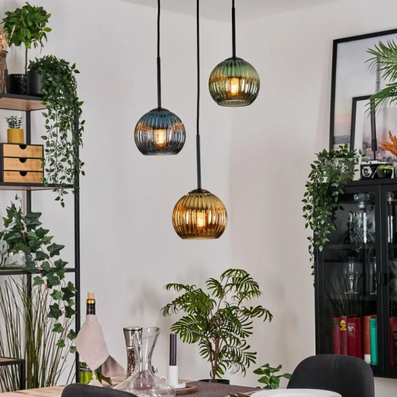 Lampes Dorées-hofstein Koyoto Suspension, Boule lumineuse, Suspension, Suspension grappe Noir, 3 lumières