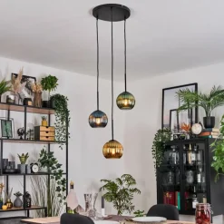 Lampes Dorées-hofstein Koyoto Suspension, Boule lumineuse, Suspension, Suspension grappe Noir, 3 lumières