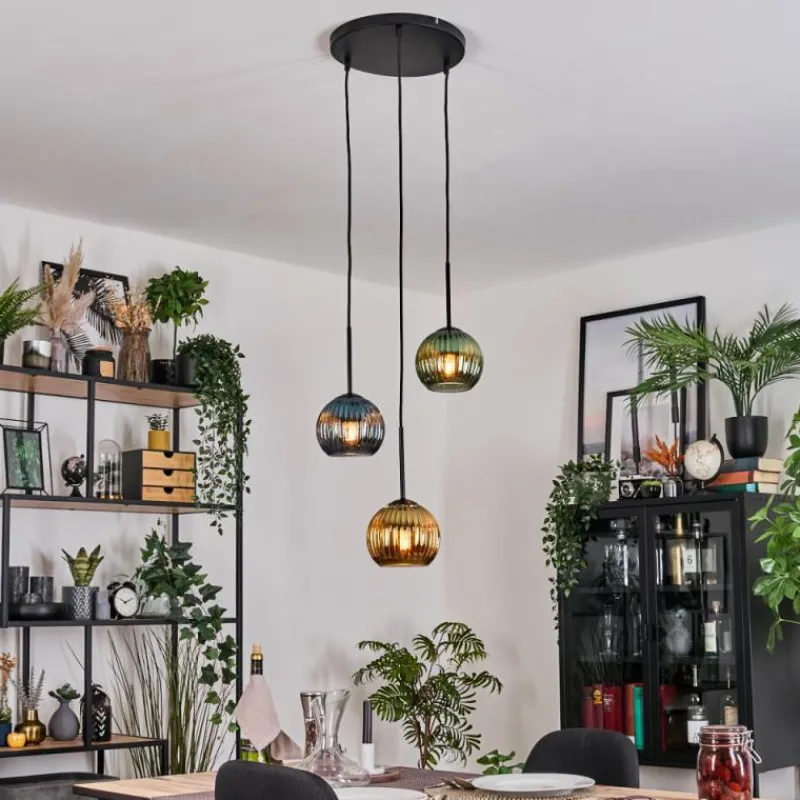 Lampes Dorées-hofstein Koyoto Suspension, Boule lumineuse, Suspension, Suspension grappe Noir, 3 lumières