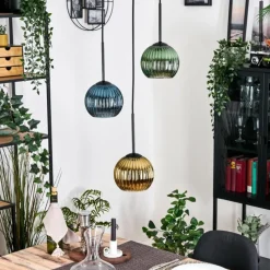 Lampes Dorées-hofstein Koyoto Suspension, Boule lumineuse, Suspension, Suspension grappe Noir, 3 lumières