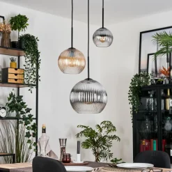 hofstein Koyoto Suspension, Boule lumineuse, Suspension Ambre, Clair, Fumé, 3 lumières